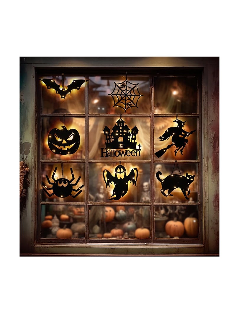  CityRiya-Long أضواء زينة الهالوين، قطع ظلية مع اليقطين، الساحر، الخفافيش، العنكبوت، الشبح، القط، نسيج العنكبوت والقلعة، 8 قطع (أسود) - Image 1