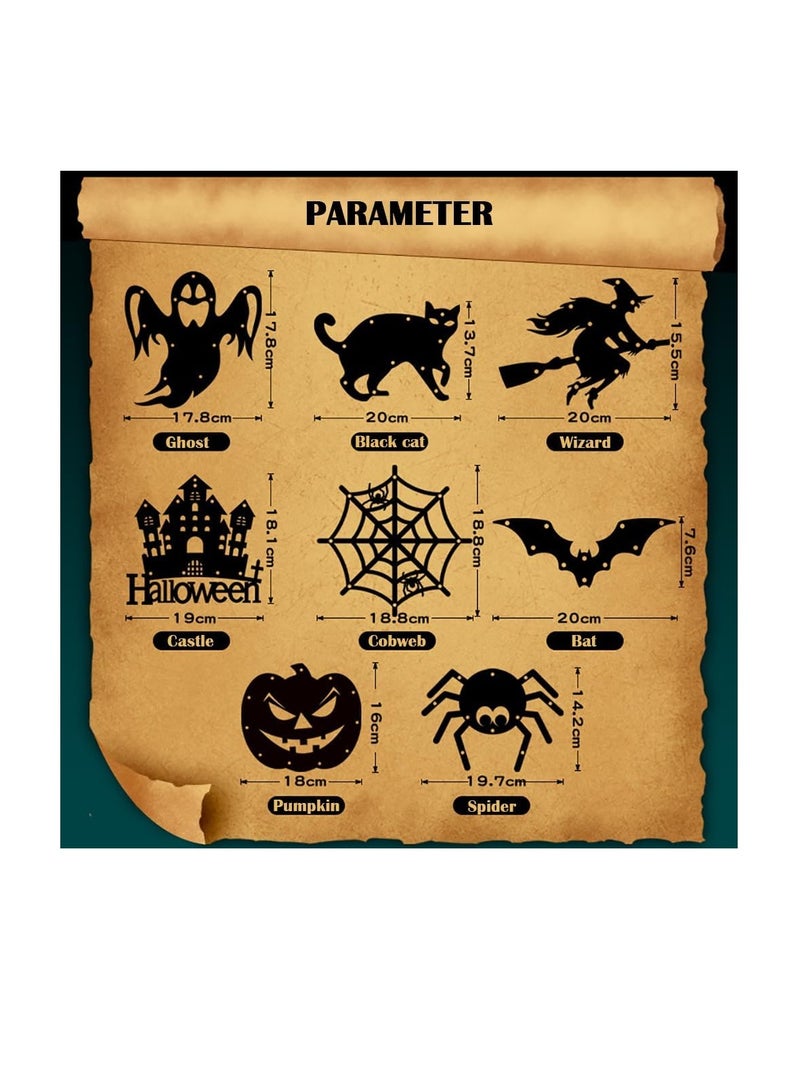  CityRiya-Long أضواء زينة الهالوين، قطع ظلية مع اليقطين، الساحر، الخفافيش، العنكبوت، الشبح، القط، نسيج العنكبوت والقلعة، 8 قطع (أسود) - Image 2
