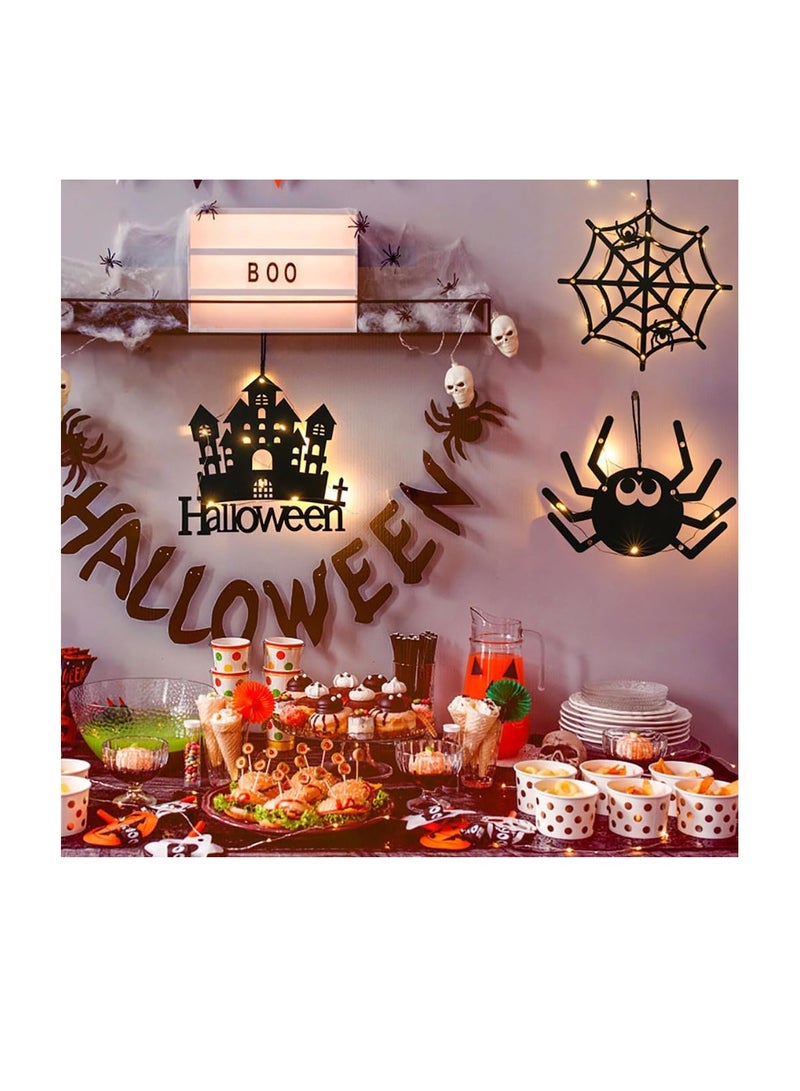  CityRiya-Long أضواء زينة الهالوين، قطع ظلية مع اليقطين، الساحر، الخفافيش، العنكبوت، الشبح، القط، نسيج العنكبوت والقلعة، 8 قطع (أسود) - Image 5