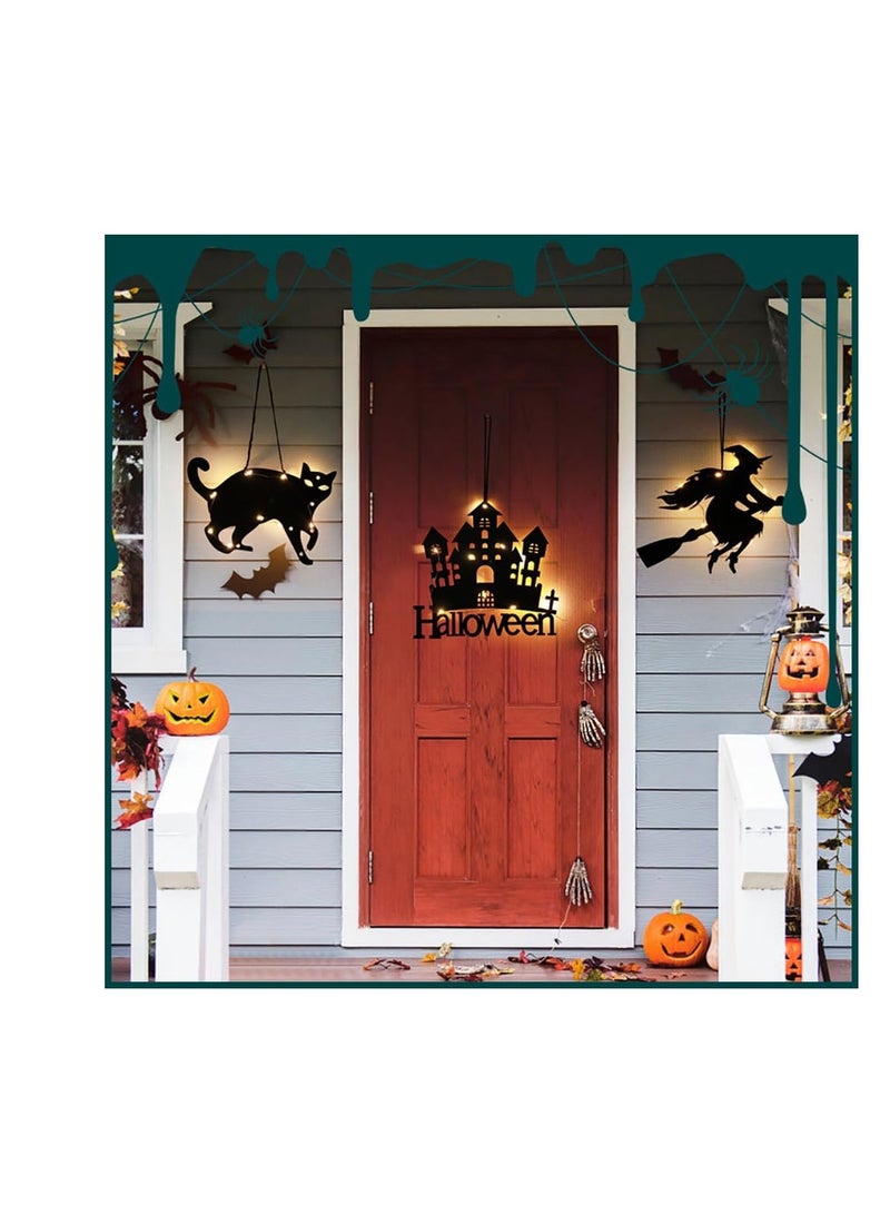  CityRiya-Long أضواء زينة الهالوين، قطع ظلية مع اليقطين، الساحر، الخفافيش، العنكبوت، الشبح، القط، نسيج العنكبوت والقلعة، 8 قطع (أسود) - Image 4