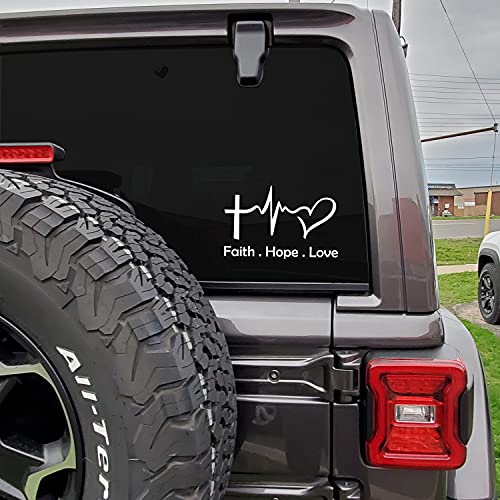 VALIANT COLLECTIONS – Faith Hope Love Sticker – Vinyl Heartbeat Christian Cross Sticker for Car, Truck, and Van – Indoor and Outdoor Use for Wall – Long Lasting Waterproof Decal for Laptop – VC 321 - Image 2