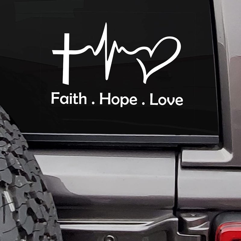 VALIANT COLLECTIONS – Faith Hope Love Sticker – Vinyl Heartbeat Christian Cross Sticker for Car, Truck, and Van – Indoor and Outdoor Use for Wall – Long Lasting Waterproof Decal for Laptop – VC 321 - Image 5