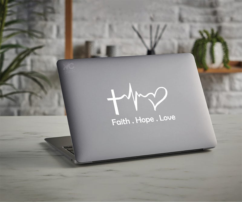 VALIANT COLLECTIONS – Faith Hope Love Sticker – Vinyl Heartbeat Christian Cross Sticker for Car, Truck, and Van – Indoor and Outdoor Use for Wall – Long Lasting Waterproof Decal for Laptop – VC 321 - Image 3