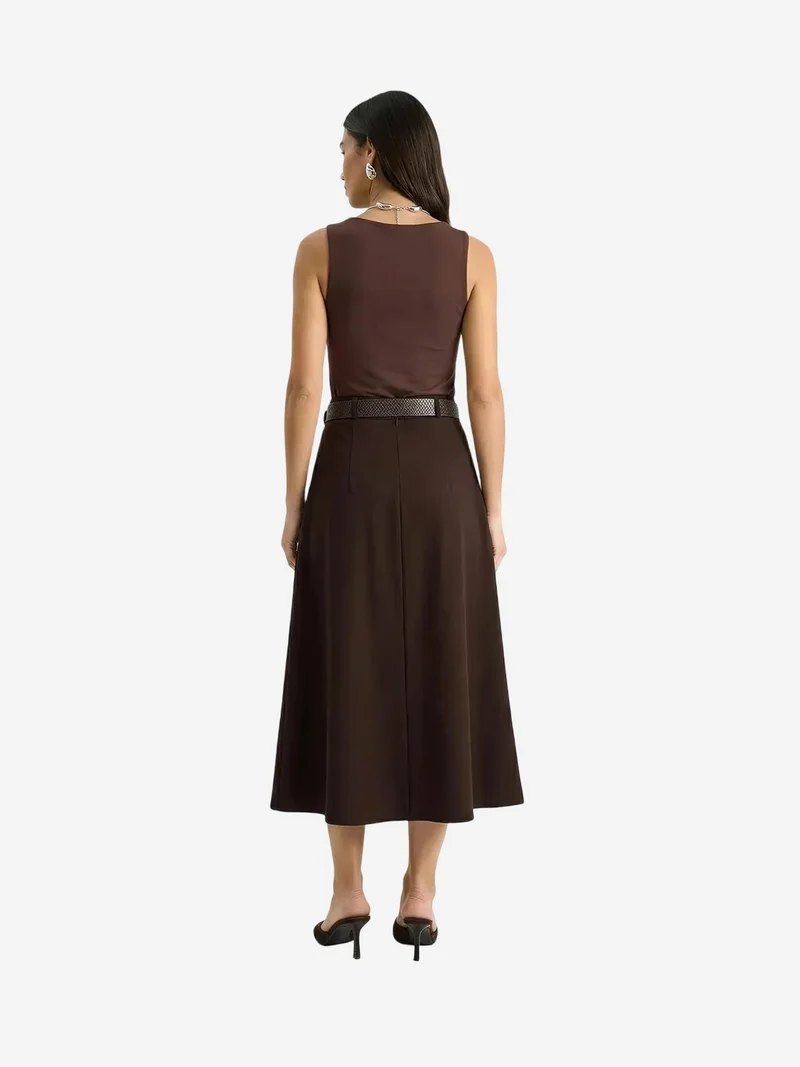 Bianco Lucci Mocha Brown LUCCI High Waist Midi Skirt with Belt for Women | Best Price UAE