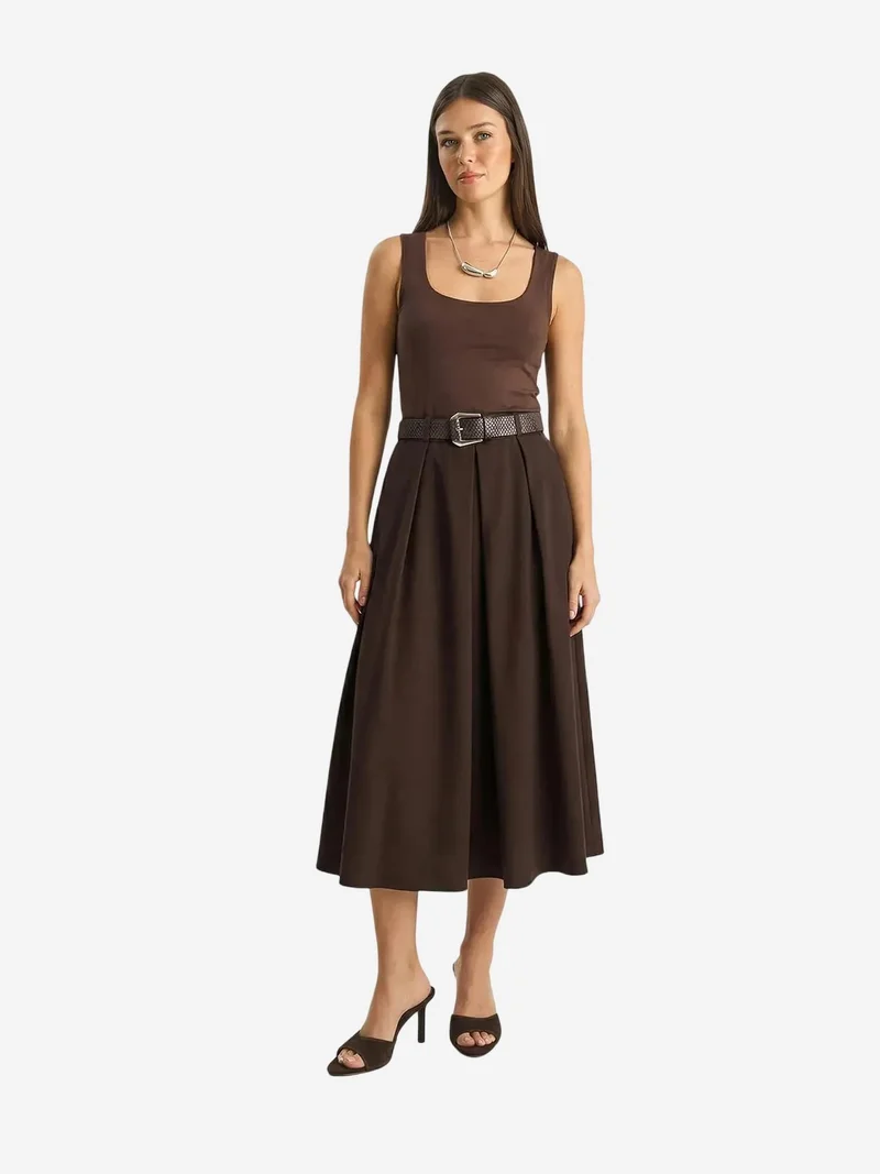 LUCCI High Waist Midi Skirt with Belt