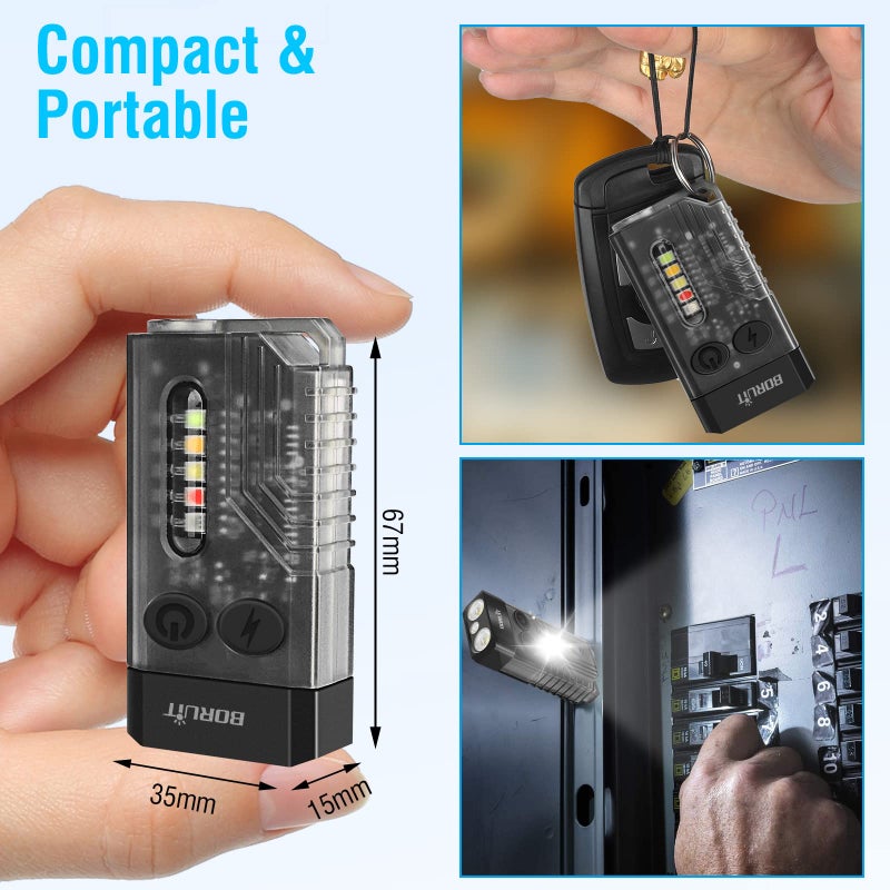 BORUIT V10 Small Powerful Keychain Flashlight with 365nm UV Red Green Blue Light,High Lumens 1000 LM USB C Rechargeable Mini Pocket LED EDC Flash Light-14 Modes,Tail Magnet,Beeping Sound,Black - Image 5