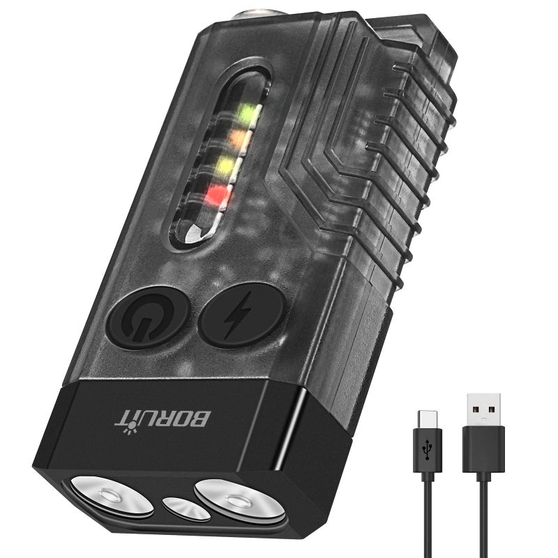 BORUIT V10 Small Powerful Keychain Flashlight with 365nm UV Red Green Blue Light,High Lumens 1000 LM USB C Rechargeable Mini Pocket LED EDC Flash Light-14 Modes,Tail Magnet,Beeping Sound,Black - Image 1