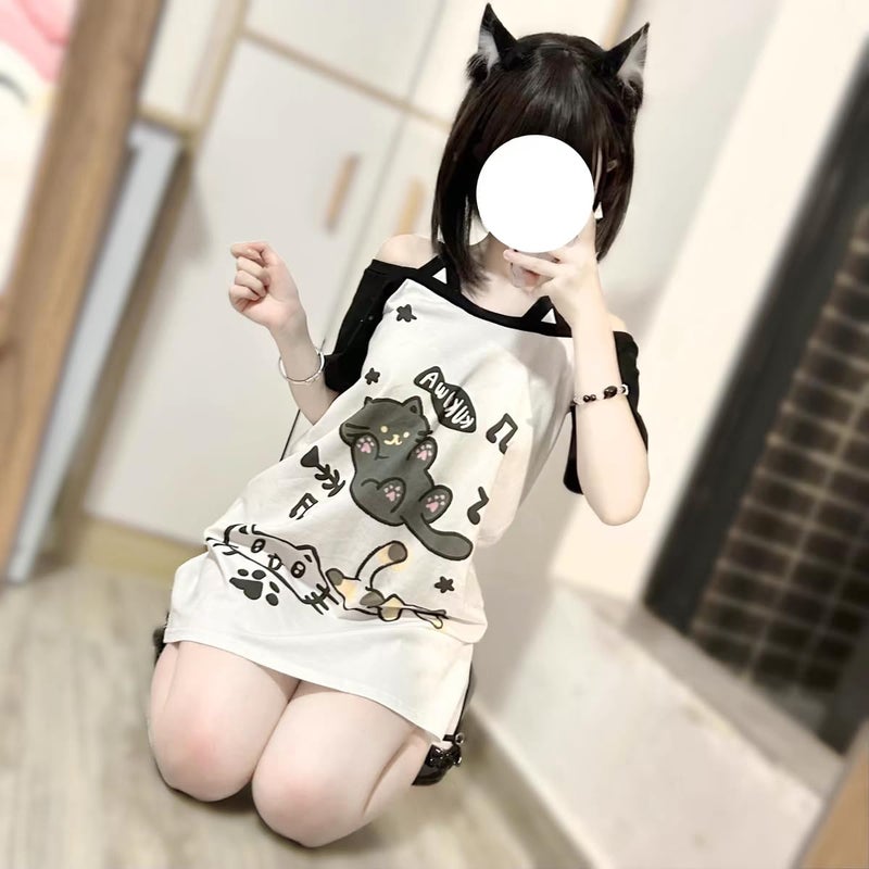 Dynict Y2k Kawaii Shirts for Women Cartoon Graphic Tees Off Shoulder Cutecore Shirts Harajuku Fashion Gothic Tops (Black,Medium) - Image 3