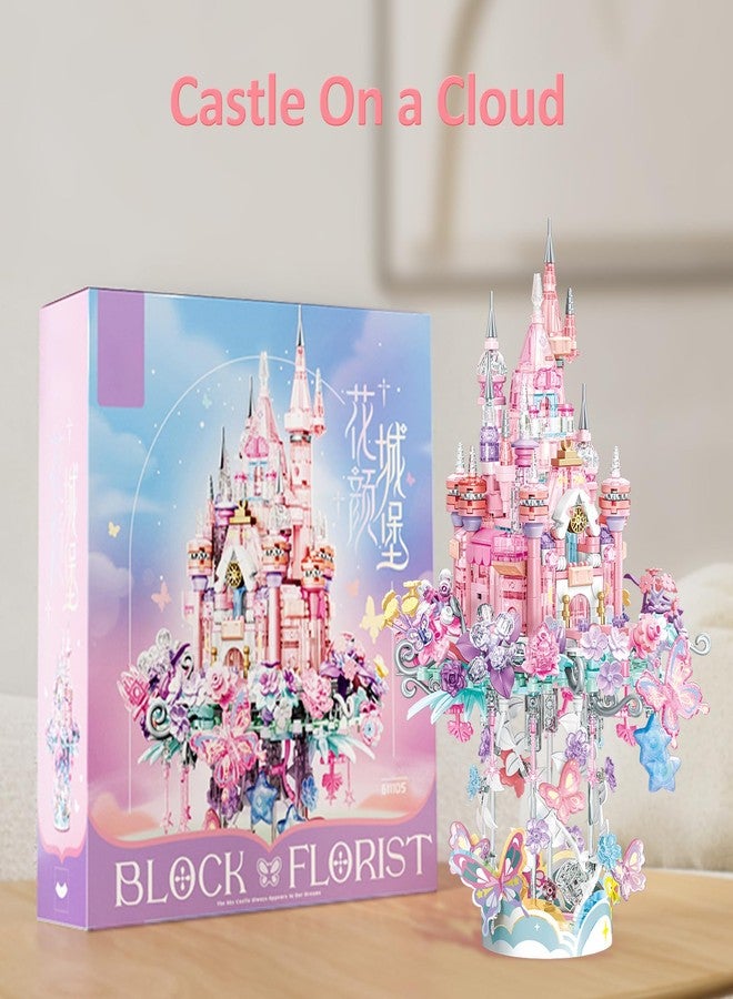 MEIEST Flower Castle Building Blocks Set,Dream Castle On a Cloud Particle Construction Building Bricks Toy,Flowers Butterfly Star Castle Home Decoration - Image 4