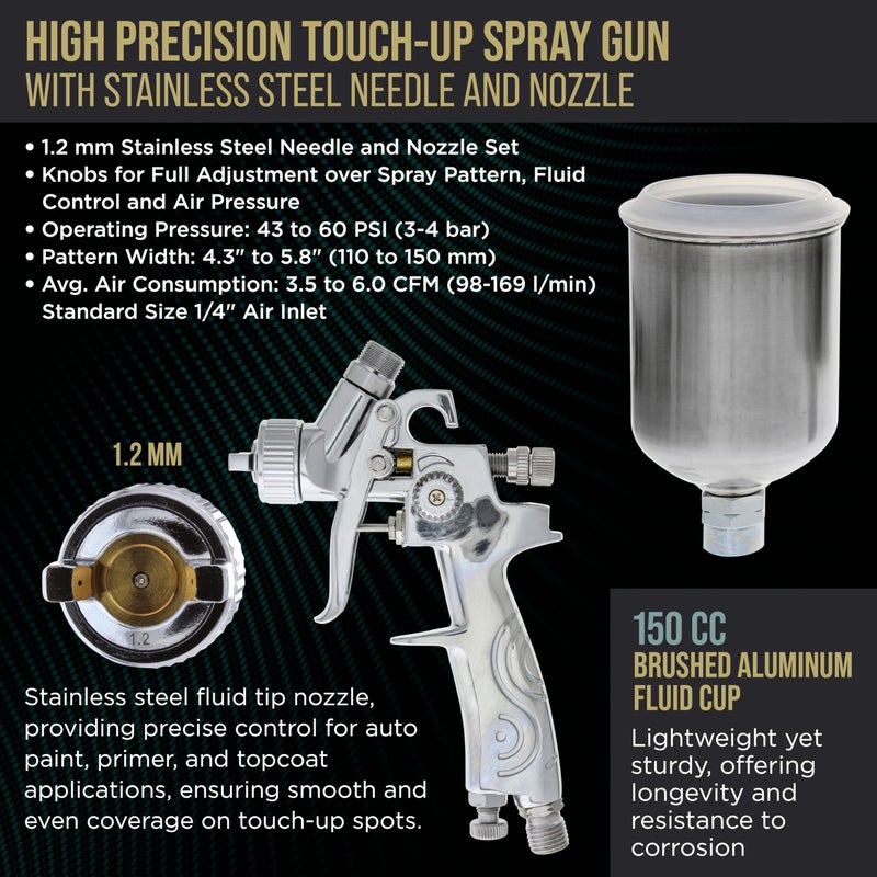 TCP Global مجموعة مسدس الرش المصغر TCP Global HVLP - فوهة 1.0 مم مخصصة لطلاء السيارات، البرايمر، واللمسات النهائية - Image 3