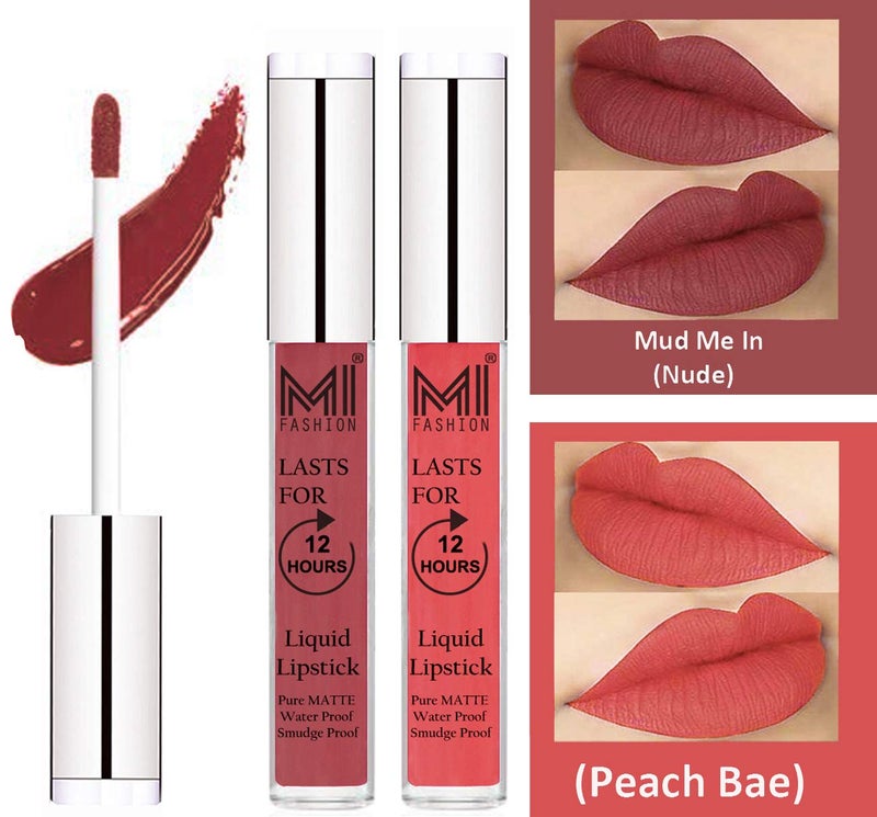 MI FASHION Pure Matte Liquid Lipstick Nude Peach Transferproof Flaunt Classic Sophistication With 12hr Of Super Stay 35ml Pack Of 2 - Image 1