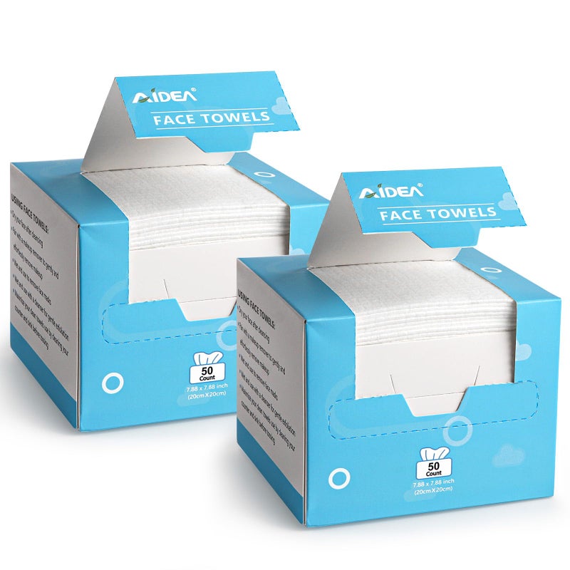AIDEA Face Towels Disposable100Ct 2 Box Clean Facial Towelettes for Sensitive Skin Cleansing Wipes for Makeup Removing Nursing Travel Dry Wipes Face Cloths - Image 2