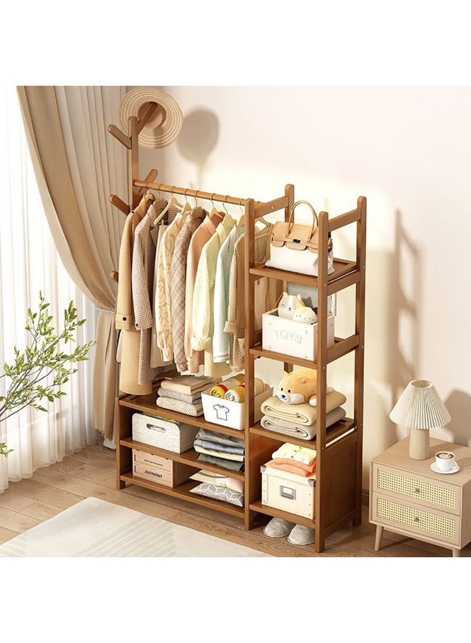 Bedroom Clothes Rack Bamboo Garment Rack Floor Standing Clothes Hanging Rack with Shelves and Hooks for Coat Dress Shirt Trousers Bag and Hat (100cm) - Image 1