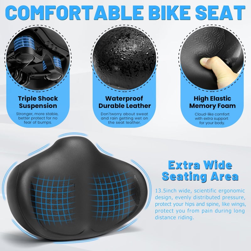 CDYWD Noseless Oversized Bike Seat for Men Women Comfort, Extra Wide Padded Bicycle Seat Cushion, Large Comfortable Bike Saddle for Peloton, Stationary Exercise Bike, Beach Cruiser, City Bike, Ebike - Image 3