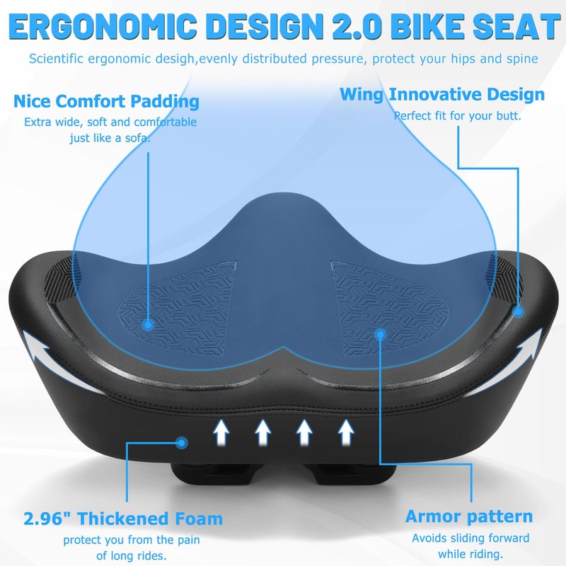 CDYWD Noseless Oversized Bike Seat for Men Women Comfort, Extra Wide Padded Bicycle Seat Cushion, Large Comfortable Bike Saddle for Peloton, Stationary Exercise Bike, Beach Cruiser, City Bike, Ebike - Image 4