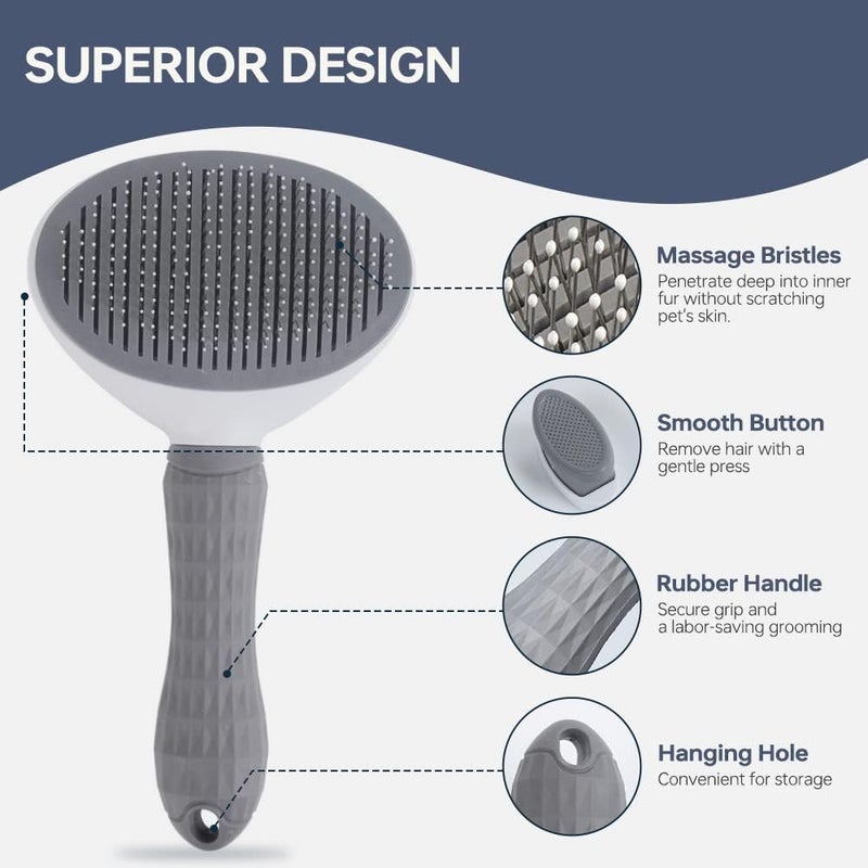 INOBECK Self Cleaning Pet Brush - Slicker Pet Grooming Combs Brush- Shedding Grooming Tools - Gently Removes Loose Undercoat, Fur, Dirt, Mats And Tangled Hair, Dog Brush & Cat Brush - Image 3