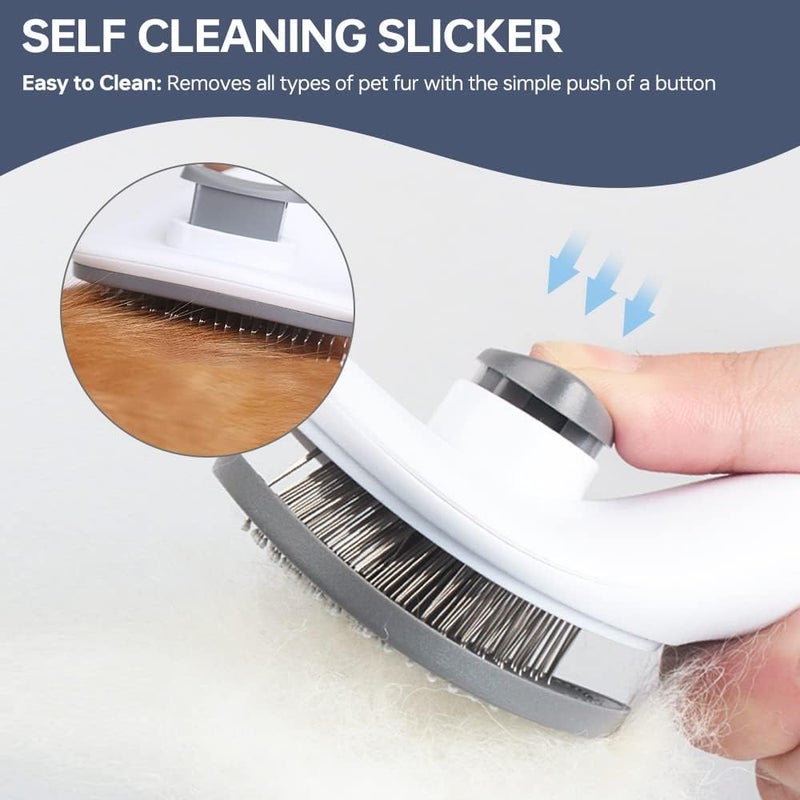 INOBECK Self Cleaning Pet Brush - Slicker Pet Grooming Combs Brush- Shedding Grooming Tools - Gently Removes Loose Undercoat, Fur, Dirt, Mats And Tangled Hair, Dog Brush & Cat Brush - Image 2
