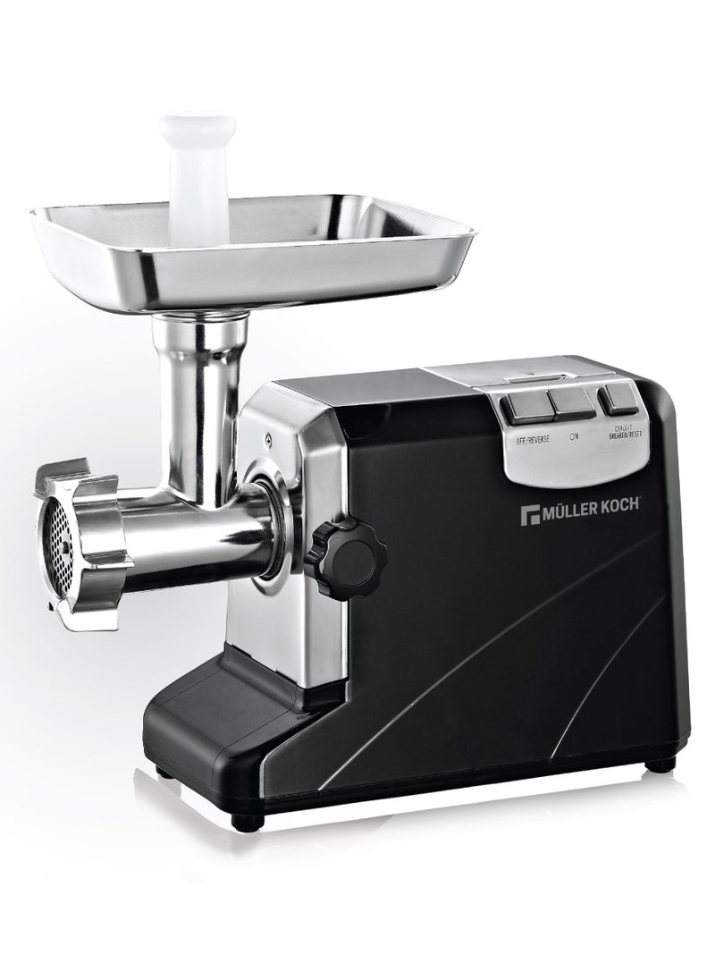 MULLER KITCHEN 1800W Stainless Steel Meat Grinder - 3 Size Cutting Plates - with Reverse Function and Locking Knob - Has Storage compartments for Accessories and for Power Cord  - Image 1