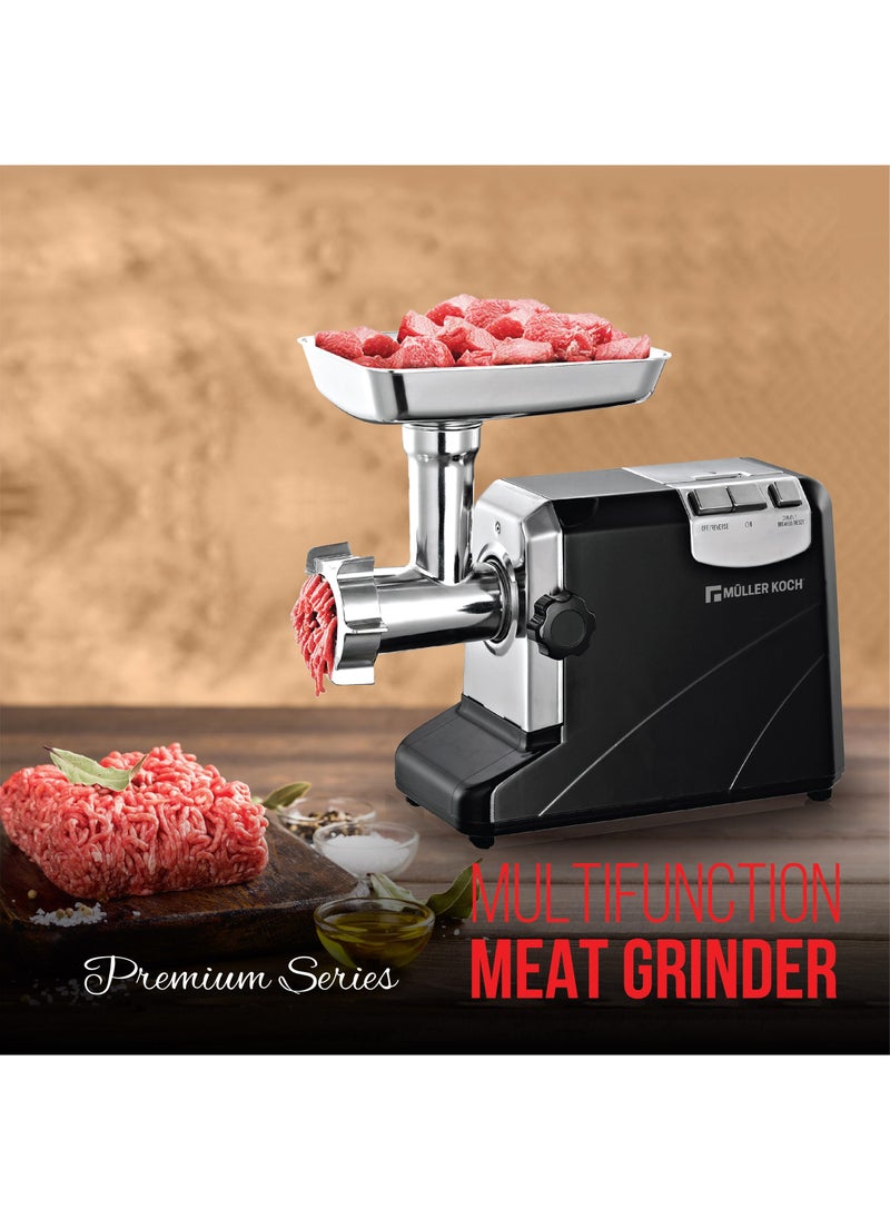 MULLER KITCHEN 1800W Stainless Steel Meat Grinder - 3 Size Cutting Plates - with Reverse Function and Locking Knob - Has Storage compartments for Accessories and for Power Cord  - Image 2
