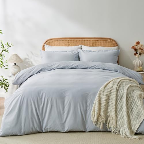 OAITE 100% Washed Cotton Duvet Cover King Size Soft Breathable Durable Bedding with Zipper Closure & 8 Corner Ties- 3 Pieces Plain Simple Duvet Cover Set,2 Pillow Shams,1 Duvet Cover(104"x90") - Image 1