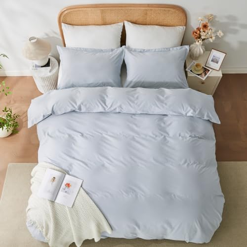 OAITE 100% Washed Cotton Duvet Cover King Size Soft Breathable Durable Bedding with Zipper Closure & 8 Corner Ties- 3 Pieces Plain Simple Duvet Cover Set,2 Pillow Shams,1 Duvet Cover(104"x90") - Image 5