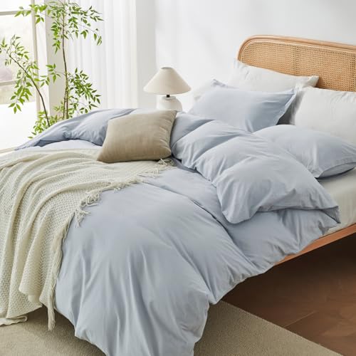 OAITE 100% Washed Cotton Duvet Cover King Size Soft Breathable Durable Bedding with Zipper Closure & 8 Corner Ties- 3 Pieces Plain Simple Duvet Cover Set,2 Pillow Shams,1 Duvet Cover(104"x90") - Image 3