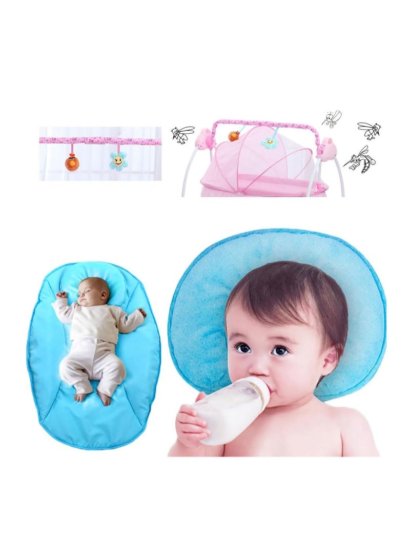 Baby Cradle, Electric Infant Swing Bed with Safety Belt/Bluetooth Music Player,Kids Rocking Crib Bedside Hammock with Mosquito Net,Mattress,Pillow for 0-2 Years Toddlers,Foldable Newborn Bassinet (A)  - Image 3