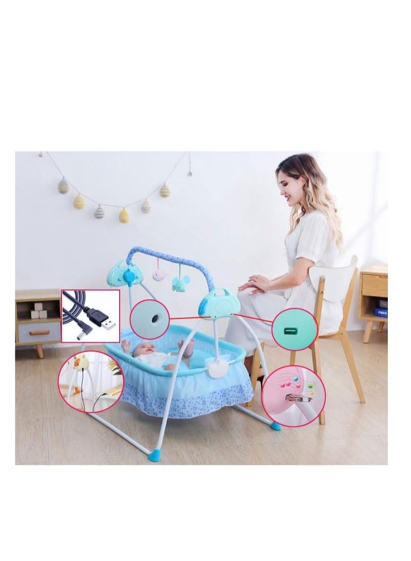 Baby Cradle, Electric Infant Swing Bed with Safety Belt/Bluetooth Music Player,Kids Rocking Crib Bedside Hammock with Mosquito Net,Mattress,Pillow for 0-2 Years Toddlers,Foldable Newborn Bassinet (A)  - Image 5