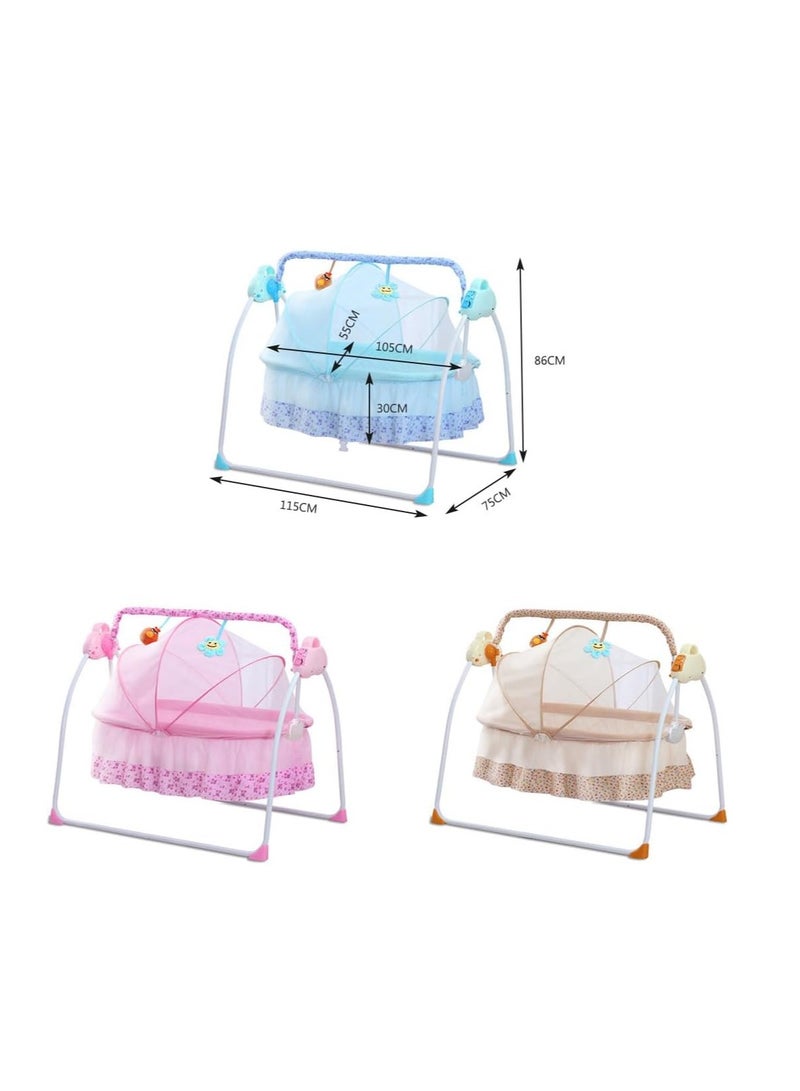 Baby Cradle, Electric Infant Swing Bed with Safety Belt/Bluetooth Music Player,Kids Rocking Crib Bedside Hammock with Mosquito Net,Mattress,Pillow for 0-2 Years Toddlers,Foldable Newborn Bassinet (A)  - Image 2