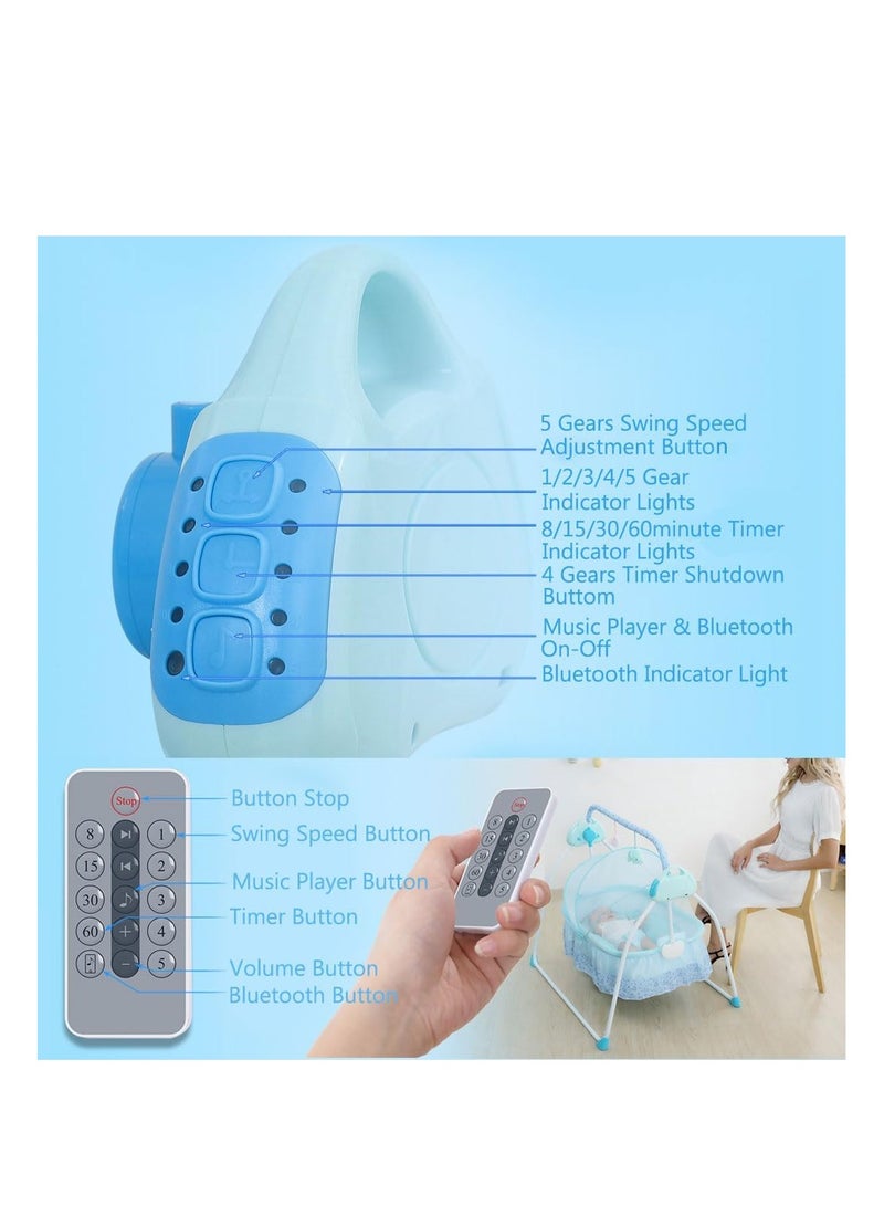 Baby Cradle, Electric Infant Swing Bed with Safety Belt/Bluetooth Music Player,Kids Rocking Crib Bedside Hammock with Mosquito Net,Mattress,Pillow for 0-2 Years Toddlers,Foldable Newborn Bassinet (A)  - Image 4