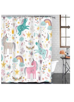 SYOSI Kids Unicorn Shower Curtain - 72x72 Inch Blue and Pink Animal Pattern - Durable, Waterproof Polyester Fabric with Hooks for Children's Bathroom  - Image 5