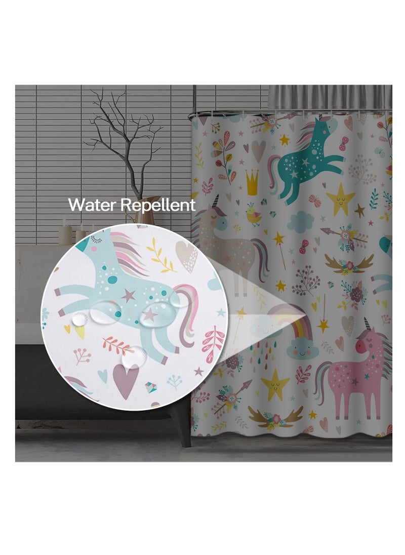 SYOSI Kids Unicorn Shower Curtain - 72x72 Inch Blue and Pink Animal Pattern - Durable, Waterproof Polyester Fabric with Hooks for Children's Bathroom  - Image 3