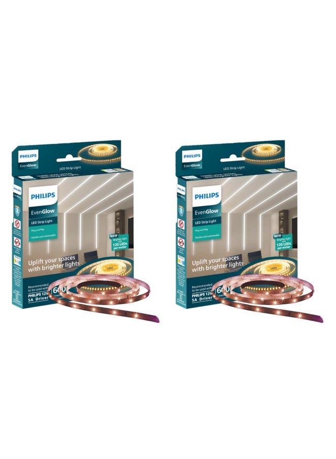 PHILIPS Polycarbonate LED Profile Light for Ceiling | 5-Meter 120 LED Strip Light for Home Decoration | Even Glow, Natural White | Pack of 2 (Driver Required Separately) - Image 1