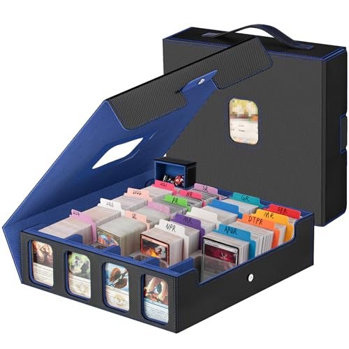 Gomyrod 3200 Trading Card Storage Box with Commander Display 4Row TCG Card Box with Portable Handle Compatible for TCGMTGMagic Cards 30 Colorful Divider 8 Supporters US Design Patent BlackBlue - Image 1