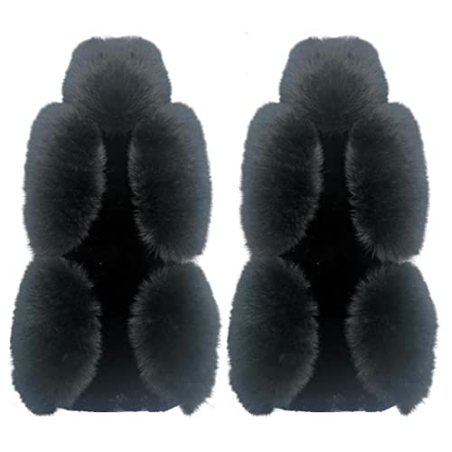 IMQOQ A Pair 50% Genuine Sheepskin Fur Car 2 Front Seat Covers Set Winter Warm Universal Black… - Image 2