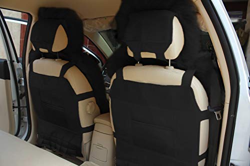 IMQOQ A Pair 50% Genuine Sheepskin Fur Car 2 Front Seat Covers Set Winter Warm Universal Black… - Image 3