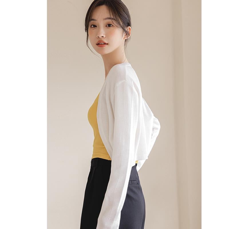 Womens sweater cardigan womens summer Thin Ice Silk sun protection clothing outer cover shawl air conditioning shirt with suspender skirt White - Image 1