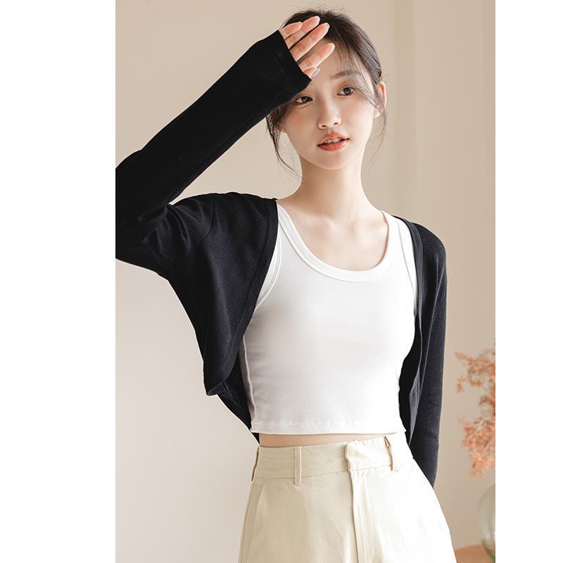 Womens sweater cardigan womens summer Thin Ice Silk sun protection clothing outer cover shawl air conditioning shirt with suspender skirt White - Image 2