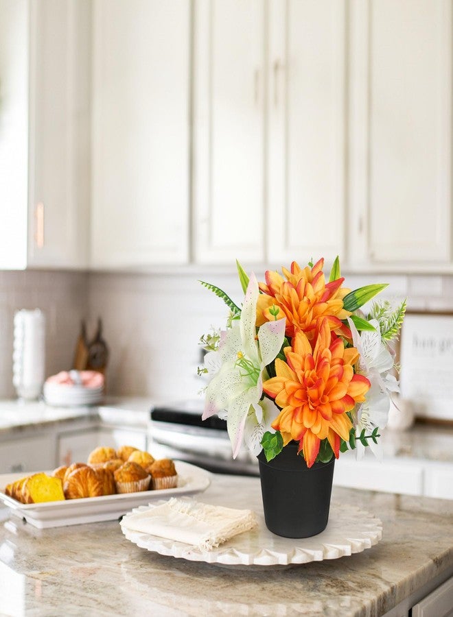GnFlus Orange Artificial Flowers Small Fake Flowers in Vase Peonies Dahlia Tiger Lily Potted Silk Flower Arrangements Faux Plants & Flowers Home Bathroom Kitchen Table Centerpieces Desk Decor - Image 3