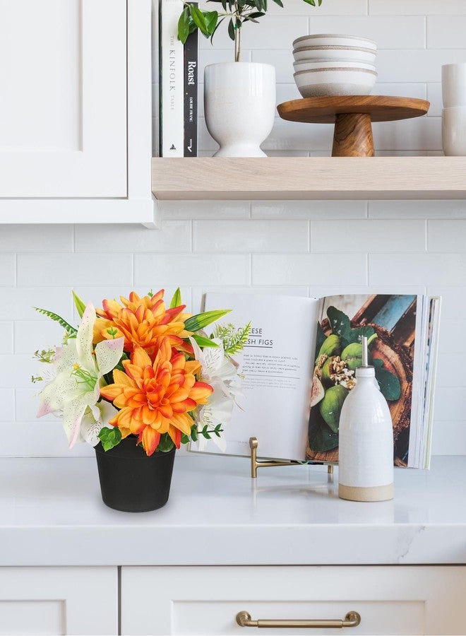 GnFlus Orange Artificial Flowers Small Fake Flowers in Vase Peonies Dahlia Tiger Lily Potted Silk Flower Arrangements Faux Plants & Flowers Home Bathroom Kitchen Table Centerpieces Desk Decor - Image 4