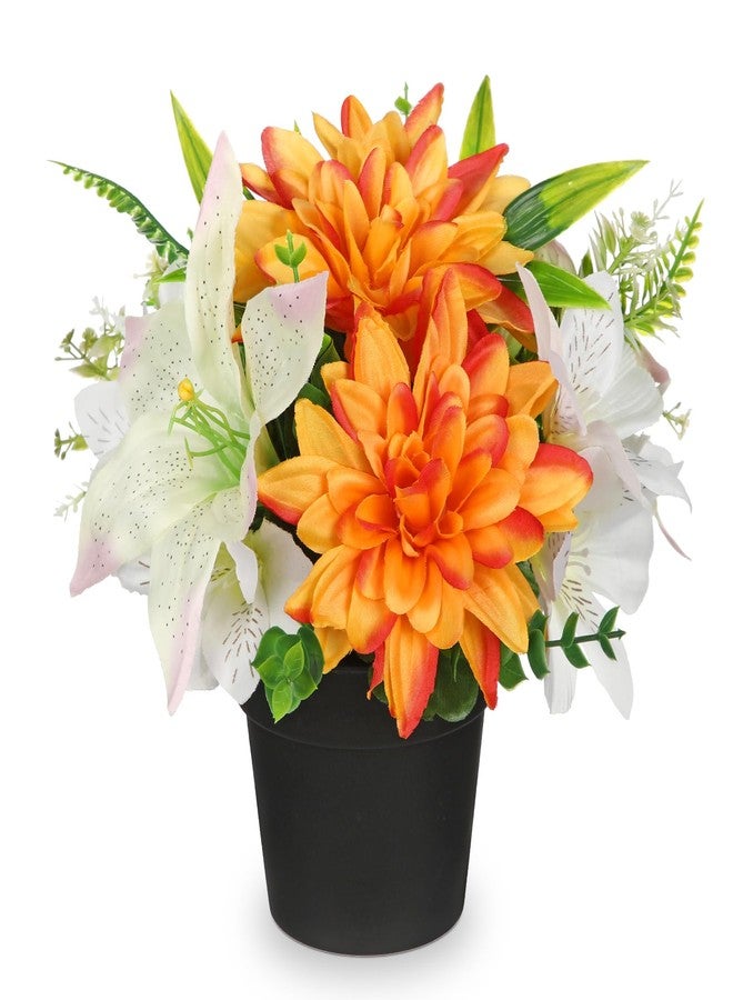 GnFlus Orange Artificial Flowers Small Fake Flowers in Vase Peonies Dahlia Tiger Lily Potted Silk Flower Arrangements Faux Plants & Flowers Home Bathroom Kitchen Table Centerpieces Desk Decor - Image 1