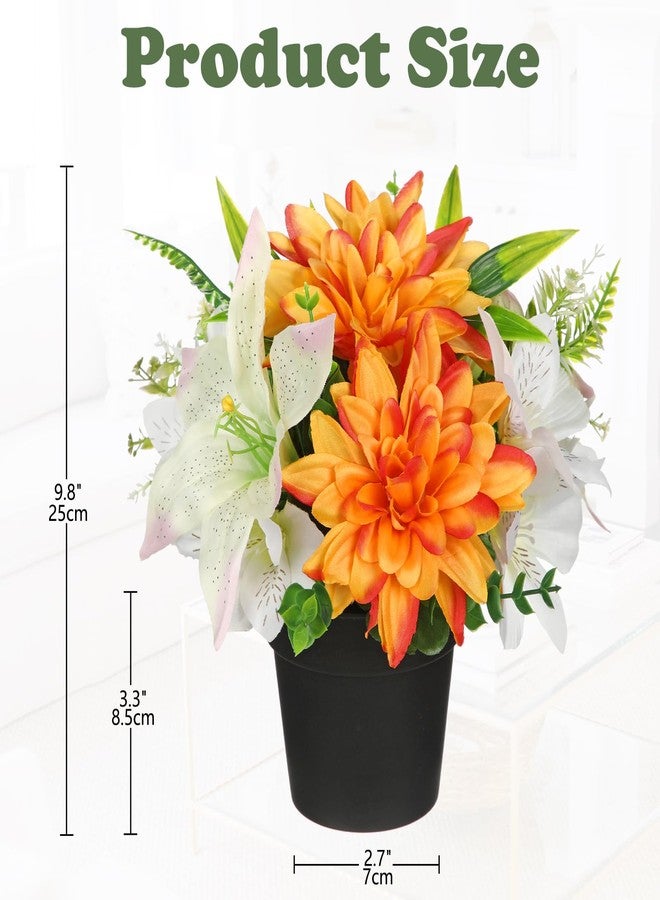 GnFlus Orange Artificial Flowers Small Fake Flowers in Vase Peonies Dahlia Tiger Lily Potted Silk Flower Arrangements Faux Plants & Flowers Home Bathroom Kitchen Table Centerpieces Desk Decor - Image 2