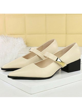 Mary Jane Shoes Low Heel Chunky Heels Closed Pointed Toe Ankle Strap Shoes Cream White - pzsku/ZF739BB28B2AC17D97646Z/45/1749777261/28733ae8-56f5-4e85-a68d-0522fe82eb6b