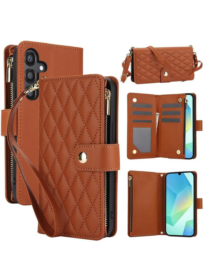 اس-توب جراب هاتف Samsung Galaxy A16 4G / 5G YM016 جراب هاتف جلدي بسحاب معيني الشكل مع حبل تعليق - Image 1