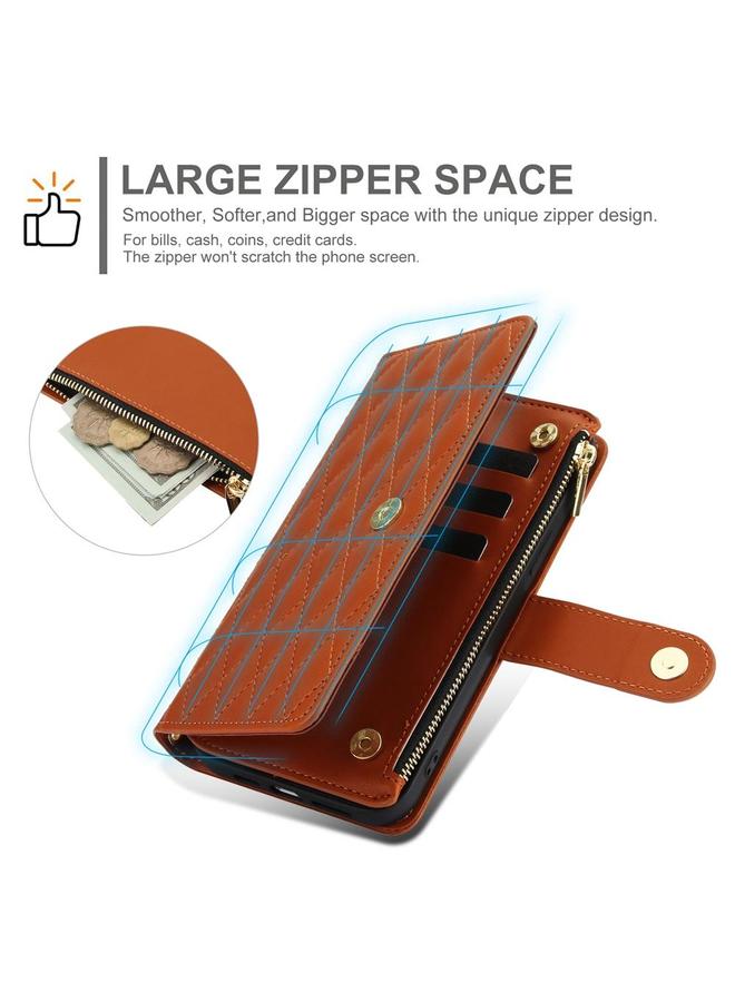 اس-توب جراب هاتف Samsung Galaxy A16 4G / 5G YM016 جراب هاتف جلدي بسحاب معيني الشكل مع حبل تعليق - Image 3