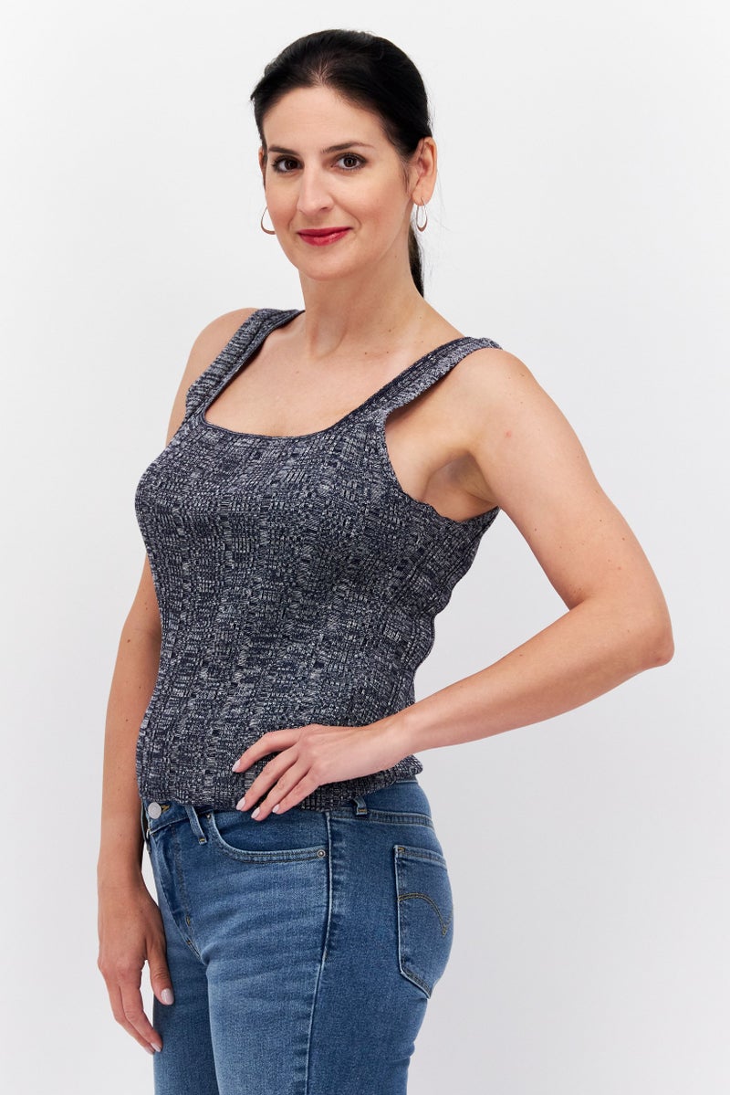 ESPRIT بلوزة نسائية بدون أكمام بتصميم مربع العنق، لون كحلي - Image 3