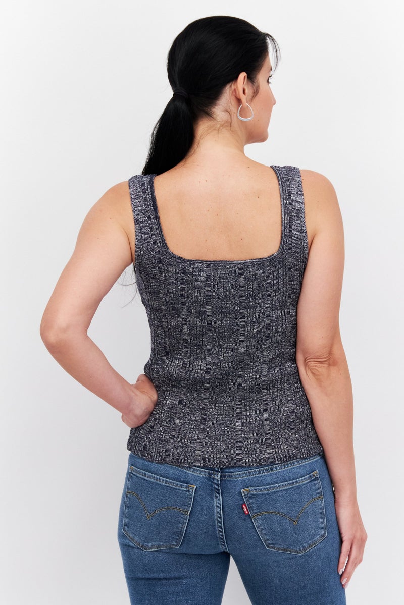 ESPRIT بلوزة نسائية بدون أكمام بتصميم مربع العنق، لون كحلي - Image 2