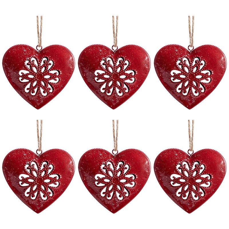 LFUTARI 6 Pcs Valentines Metal Heart Ornament, Christmas Heart-Shaped Metal Decoration, Vintage Red Hearts Wall Hanging Decor for Valentine's Day Christmas Tree Holiday Party Home Decoration - Image 1
