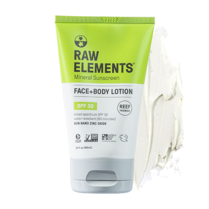 Raw Elements Face and Body Mineral Sunscreen SPF 30 Tube Organic Sunblock Daily Protection Non Toxic Reef Safe Water Resistant Cruelty Free 3 oz Pack of 1