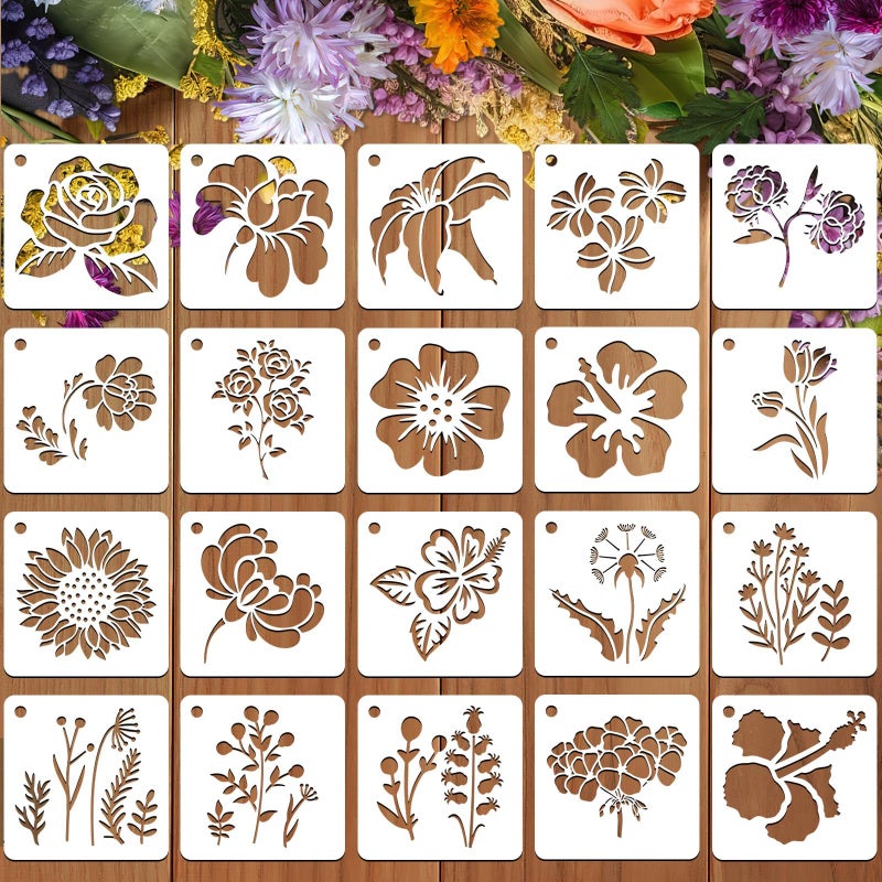 JULMELON Flower Stencils for Wood, 20Pcs Sunflower Painting Stencil Reusable Stencils DIY for Wall Floor Decor Rock Dot Painting Art Projects (3inch) - Image 1